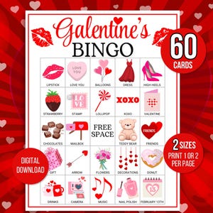 Galentine's Bingo, 60 cartes de bingo de la Saint-Valentin, Cartes de bingo de Galentine's, Galentine's Party Game, Galentine's Game, Galentine's Activity