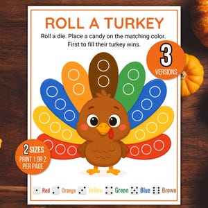 Thanksgiving Roll a Turkey Family Game, Roll a Turkey Kids Game, DIY Roll a Dice Game, Roll a Turkey Dice Game, Roll a Turkey Game, Turkey