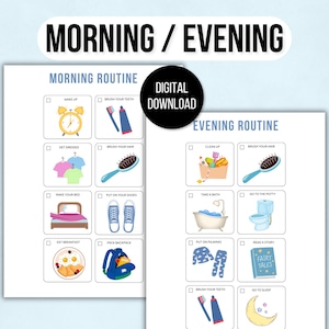 Kids Morning and Evening Routine Charts, Morning Routine for Kids, Evening Routine for Kids, Ready for School Routine, Bedtime Routine