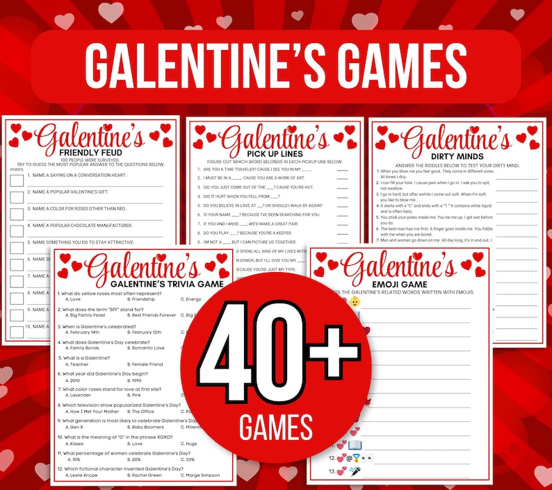 Galentines Games, 40 Printable Galentines Games, Galentine's Activities, Galentine's Party Games, Galentines Game Bundle, Adult Galentines