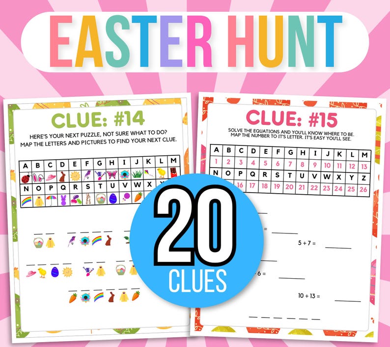 Indoor Easter Treasure Hunt For Teens, Easter Scavenger Hunt, Treasure Hunt Easter Clues, Teens Easter Escape Room Puzzles, Easter Hunt