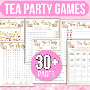 Afdrukbaar Tea Party-spellen, Tea Party-activiteiten, Tea Party-spellen voor meisjes, Tea Party-bundel, Garden Tea Party, Kids Tea Party Verjaardag, Goud