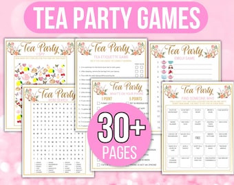 Juegos imprimibles para la fiesta del té, actividades para la fiesta del té, juegos para la fiesta del té para niñas, paquete para la fiesta del té, fiesta del té en el jardín, cumpleaños para la fiesta del té para niños, dorado