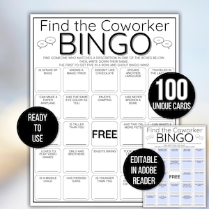 Bingo para compañeros de trabajo, Bingo para conocerse, Bingo para empleados, Bingo para encontrar a alguien, Bingo para romper el hielo, Bingo para fomentar el espíritu de equipo, Bingo para fomentar el espíritu de equipo