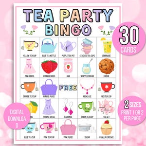 Tea Party Bingo, 30 Printable Tea Party Bingo Cards, Tea Party Game, Tea Party Activity, Birthday or Bridal Shower Bingo, Garden Tea Party