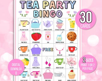 Tea Party Bingo, 30 Printable Tea Party Bingo Cards, Tea Party Game, Tea Party Activity, Birthday or Bridal Shower Bingo, Garden Tea Party