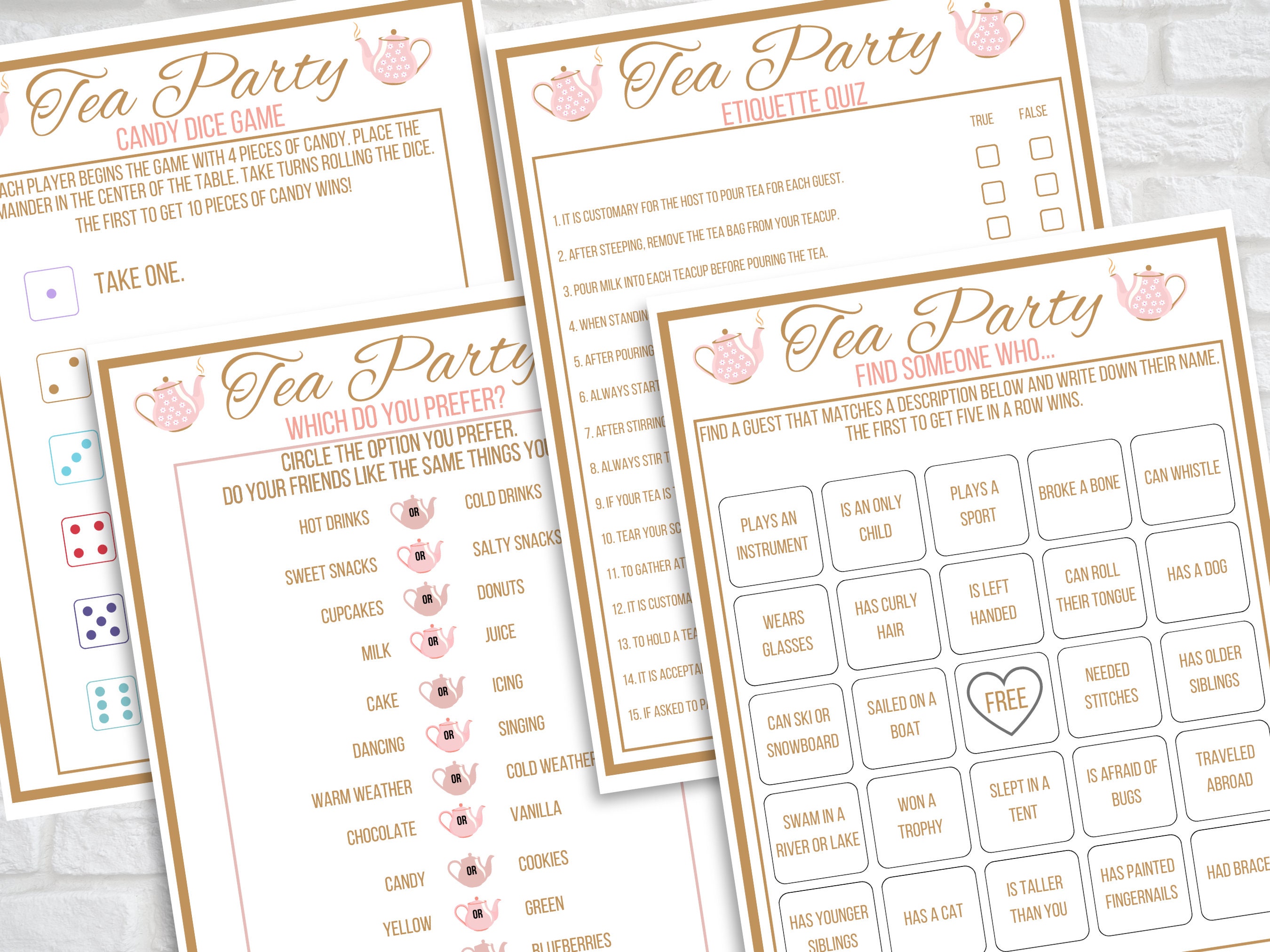 Tea Party Games Printable Tea Party Activities Girls Tea - Etsy