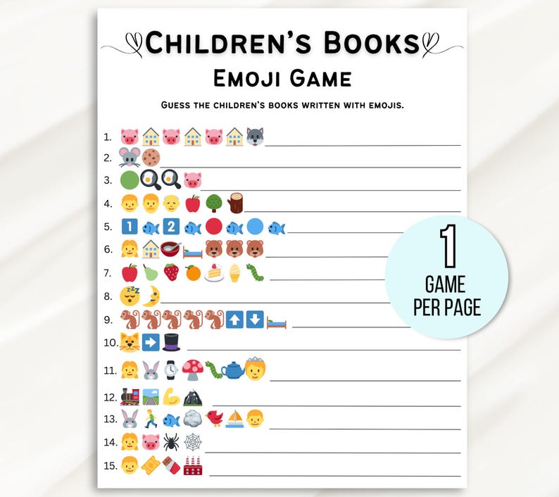 Children's Book Emoji Game, Emoji Children's Book Game, Baby Book Emoji Game, Baby Shower Emoji Game, Emoji Printable, Baby Emoji Game
