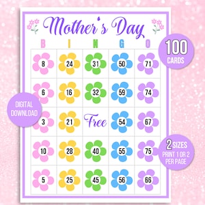 Muttertags Bingo, 100 Bingokarten zum Muttertag, Muttertagsaktivität für Kinder, Partyspiel für Kinder, Muttertagsaktivität im Klassenzimmer