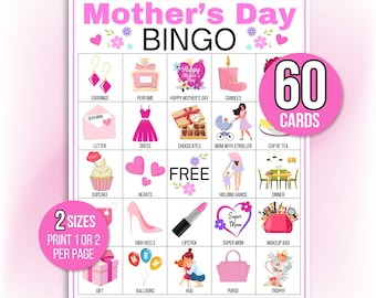 Printable Mother's Day Bingo, 60 Mother's Day Bingo Cards, Mother's Day Activity For Kids, Kids Mother's Day Party Game, Classroom Activity