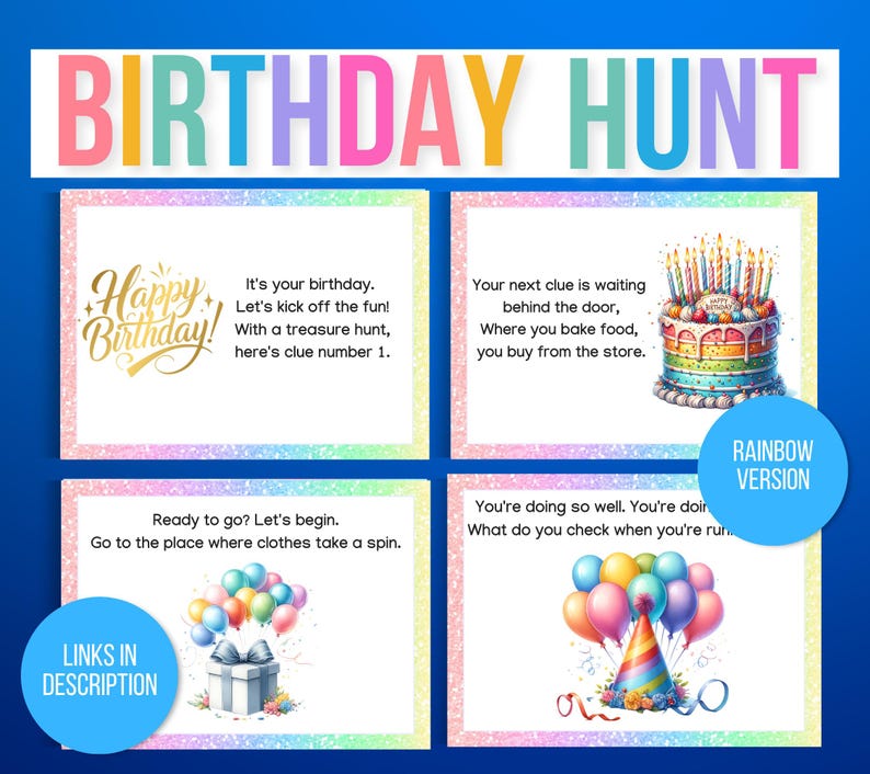 Indoor Birthday Treasure Hunt, Indoor Birthday Scavenger Hunt, 40 Treasure Hunt Birthday Clues, Kids Treasure Hunt Clues, Birthday Printable
