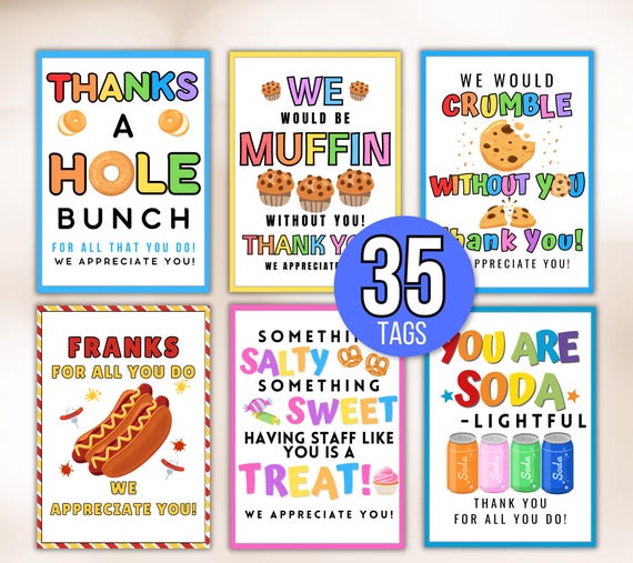 Appreciation Tags, Employee Appreciation Tags, Staff Appreciation Tags, Appreciation Food Tags Bundle, Appreciation Week Tags, Thank You Tag
