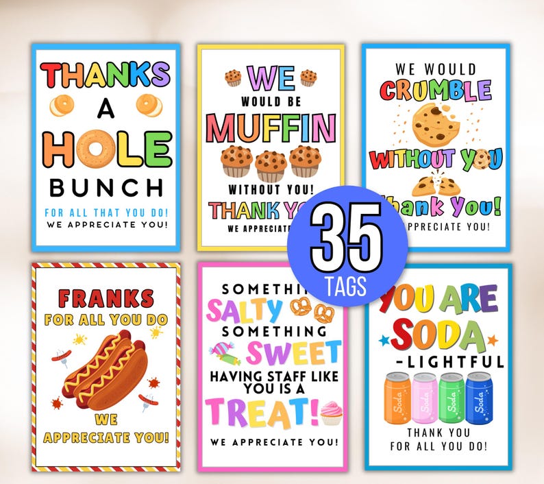Appreciation Tags, Employee Appreciation Tags, Staff Appreciation Tags, Appreciation Food Tags Bundle, Appreciation Week Tags, Thank You Tag
