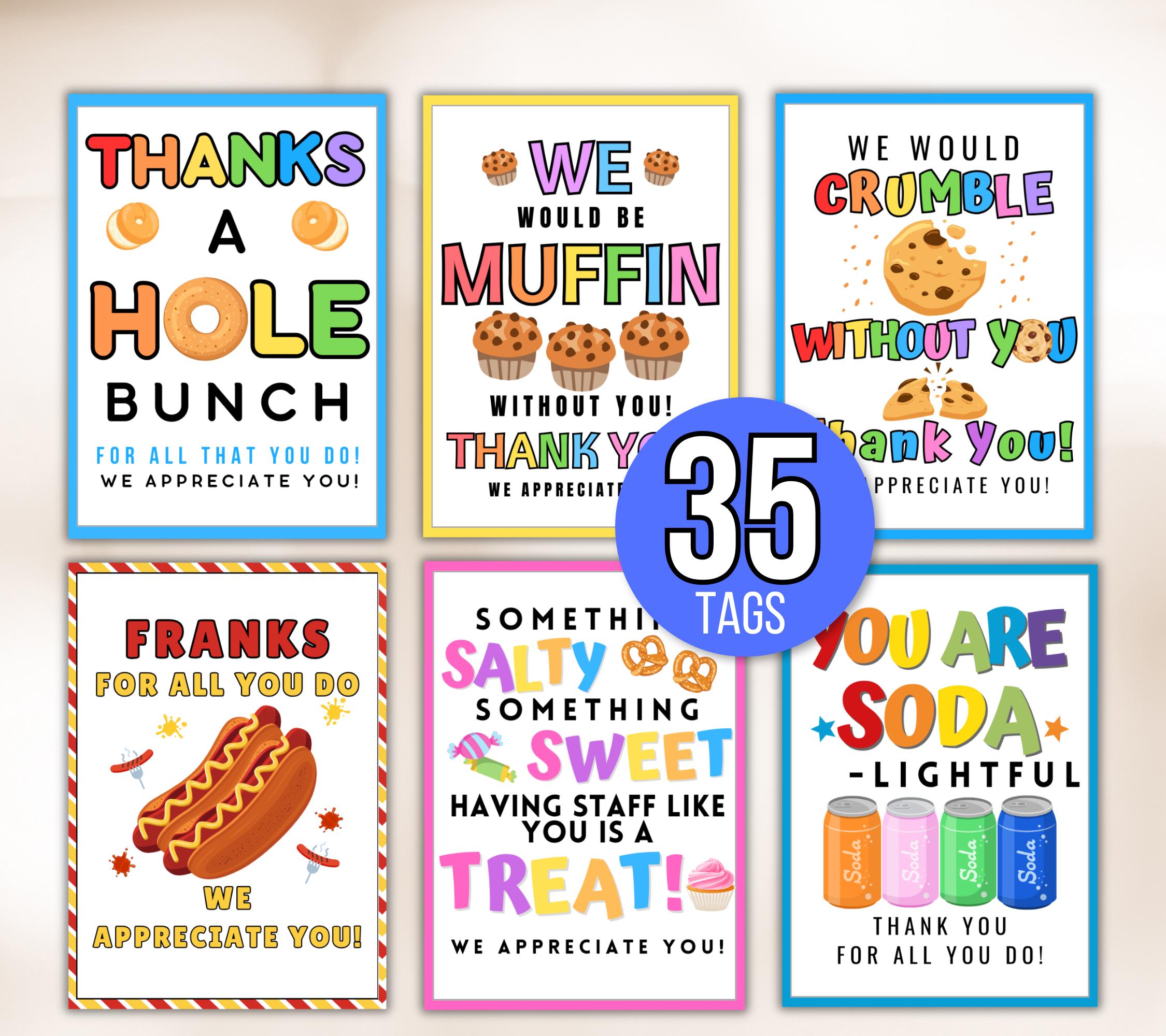 Appreciation Tags, Employee Appreciation Tags, Staff Appreciation Tags, Appreciation Food Tags Bundle, Appreciation Week Tags, Thank You Tag