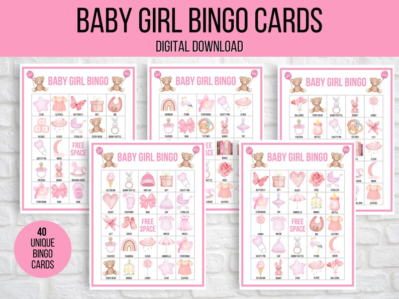 Baby Girl Bingo Baby Shower Bingo Baby Girl Shower Printable - Etsy