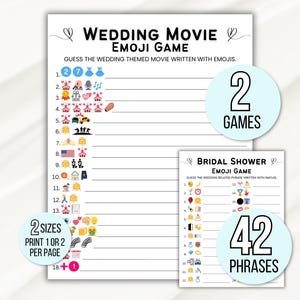 Bridal Shower Wedding Movies Emoji Game, Emoji Bridal Shower Game, Bridal Emoji Game, Wedding Movies Emoji Game, Bridal Shower Games
