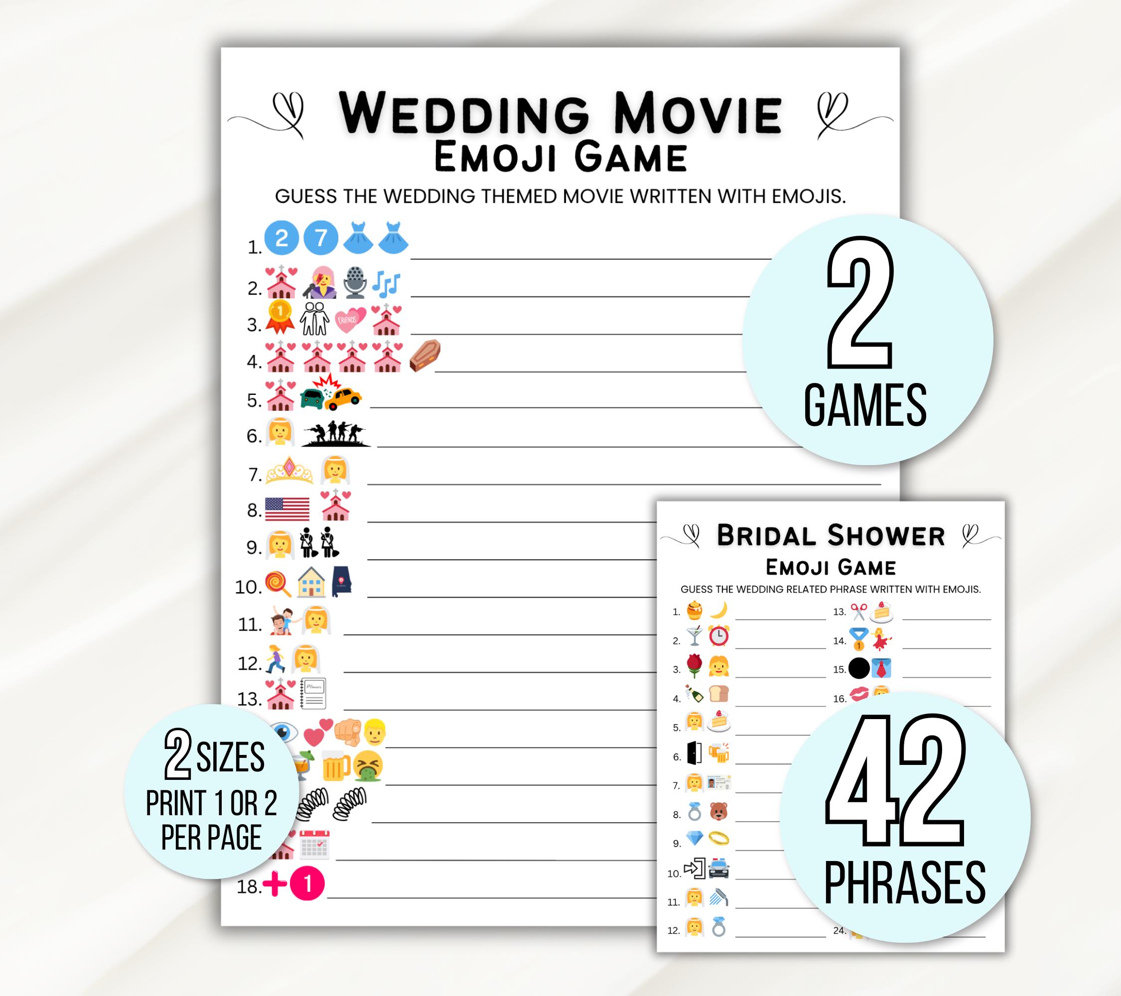 Bridal Shower Wedding Movies Emoji Game, Emoji Bridal Shower Game, Bridal Emoji Game, Wedding Movies Emoji Game, Bridal Shower Games