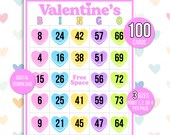Valentine's Day Bingo, 100 Valentine's Day Bingo Cards, Valentine's Activity, Kids Valentine's Party Game, Valentine's Number Bingo
