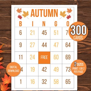300 Autumn Bingo Cards, 1, 2, or 4 Per Page, Autumn Party Game, Autumn Activity, Autumn Game, Fall Party Game, Carte Bingo for Kids