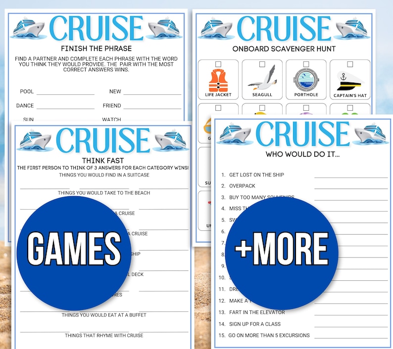 Cruise Games, Cruise Activities, Cruise Bingo, Cruise Family Games, Cruise Printables