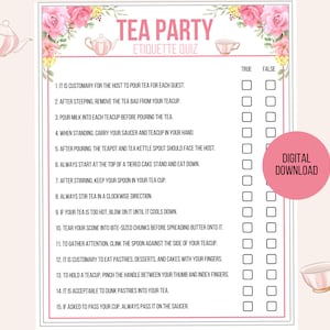 Tea Party Etiquette Game Printable, Tea Etiquette Game, Tea Party ...