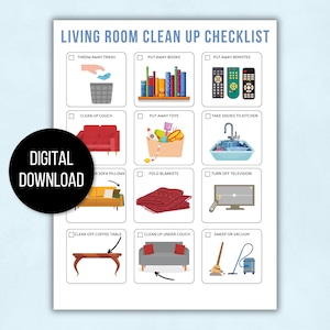 Kids Cleaning Checklist with Pictures, Kids Tidying Checklists, Kids Chore Chart, Kids Chore List, Kids Daily Routines, Kids Weekly Chores