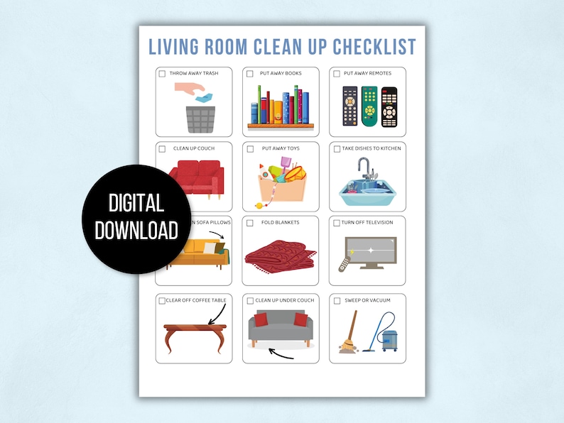 Kids Cleaning Checklist with Pictures, Kids Tidying Checklists, Kids Chore Chart, Kids Chore List, Kids Daily Routines, Kids Weekly Chores