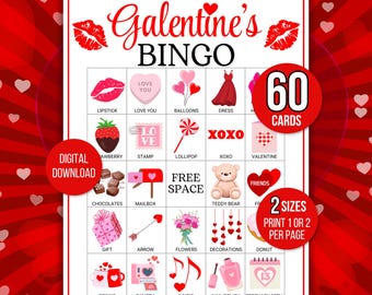 Galentine's Bingo, 60 Galentine's Day Bingo Cards, Galentine's Bingo Cards, Galentine's Party Game, Galentine's Game, Galentine's Activity