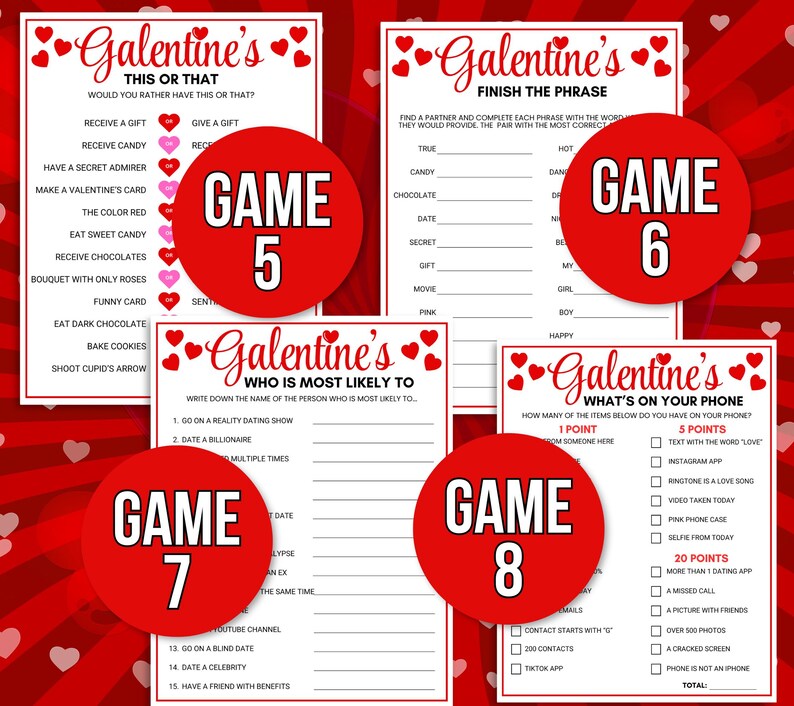 Galentines Games, 40 Printable Galentines Games, Galentine's Activities, Galentine's Party Games, Galentines Game Bundle, Adult Galentines