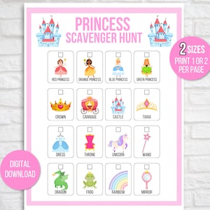 Princess Scavenger Hunt, Printable Princess Party Game, Princess Birthday, Princess Themed Game, Princess Birthday Party, Princess Printable