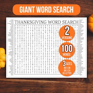 Giant Thanksgiving Word Search, Giant Word Search, Giant Word Find, Thanksgiving Game, Thanksgiving Fun, Printable Thanksgiving Party Game
