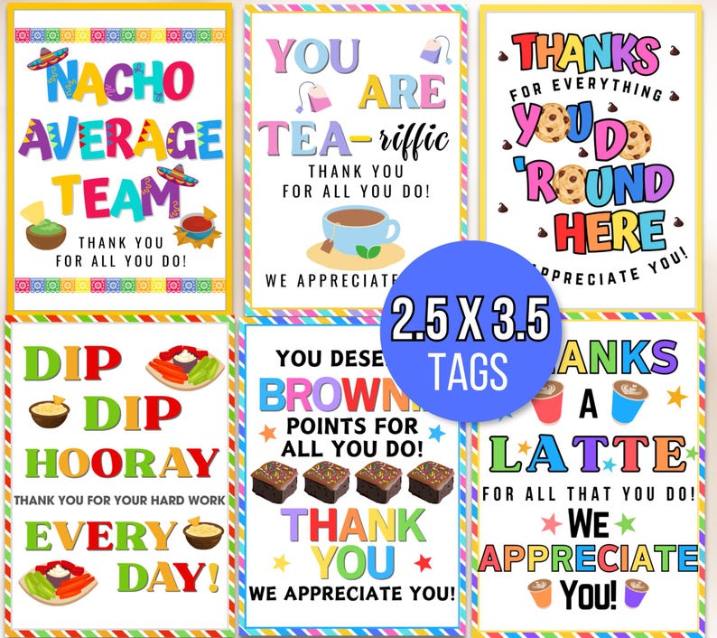 Appreciation Tags, Employee Appreciation Tags, Staff Appreciation Tags, Appreciation Food Tags Bundle, Appreciation Week Tags, Thank You Tag