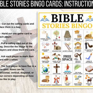 Bible Bingo, Bible Stories Bingo, 50 Bible Bingo Cards, Bible Activity For Kids, Bible Activity, Sunday School Bingo,  Bible Stories Game
