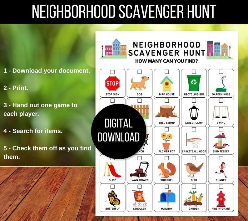 Neighborhood Scavenger Hunt for Kids, Outdoor Nature Scavenger Hunt, Hike Activity, Neighborhood Hunt, Kids Outdoor Activity, Walk Activity