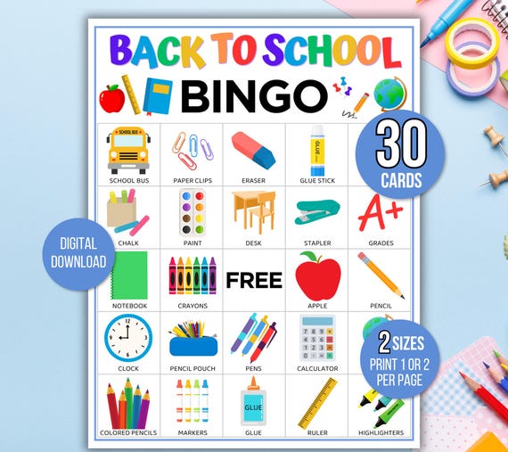 Back to School Bingo, Back to School Games, School Bingo, Welcome Back Bingo, First Day of School Bingo, Back to School Activity