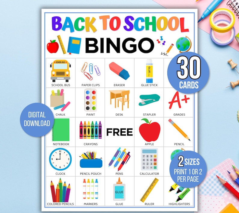 Back to School Bingo, Back to School Games, School Bingo, Welcome Back Bingo, First Day of School Bingo, Back to School Activity