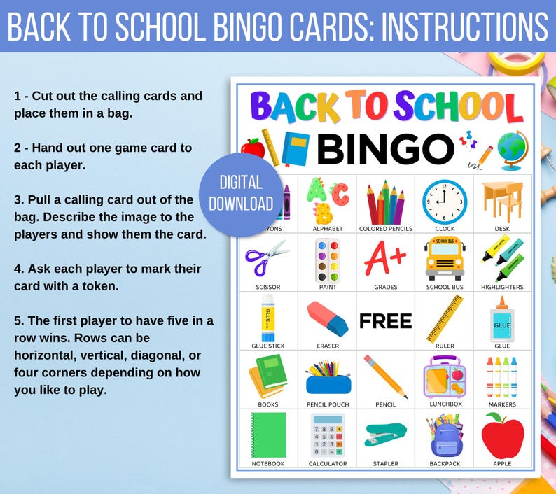 Back to School Bingo, Back to School Games, School Bingo, Welcome Back Bingo, First Day of School Bingo, Back to School Activity