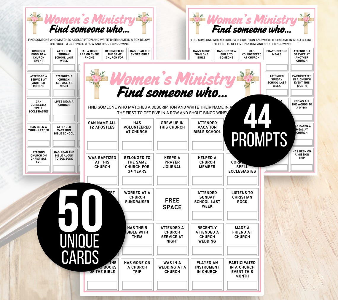 Women's Ministry Bingo, Women's Ministry Games, 50 Church Bingo Cards ...