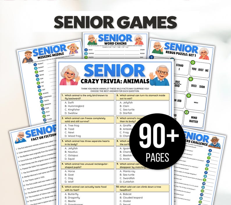 Senior Games Bundle, Activities for Seniors, Assisted Living Games, Nursing Home Activities, Senior Center Games, Senior Trivia, Senior