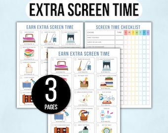 Zarabiaj na czasie przed ekranem, edytowalny wykres czasu przed ekranem, drukowana lista kontrolna czasu przed ekranem dla dzieci, edytowalny wykres czasu przed ekranem, śledzenie czasu przed ekranem