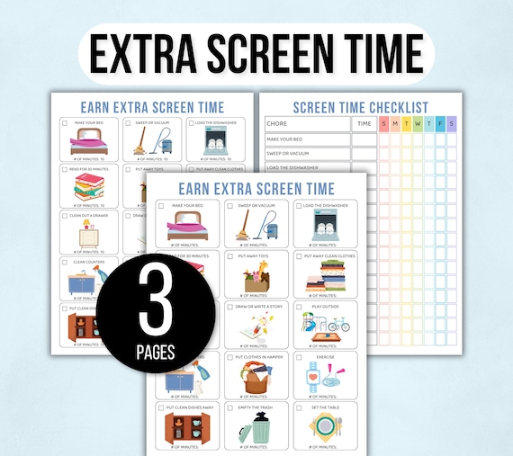 Earn Screen Time, Editable Earn Screen Time Chart, Printable Kids Screen Time Checklist, Editable Screen Time Chart, Screen Time Tracker