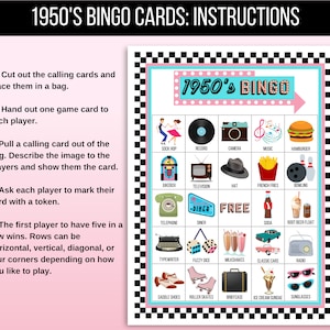 50s Bingo, 1950s Bingo, 30 Printable 1950s Bingo Cards, 50s Game, 50s ...
