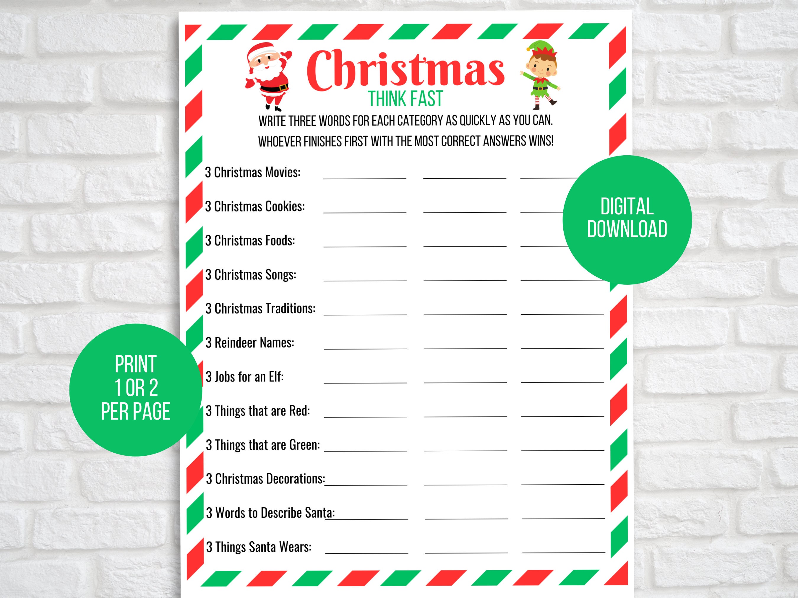 Christmas Think Fast Game – LivelyGamePrints