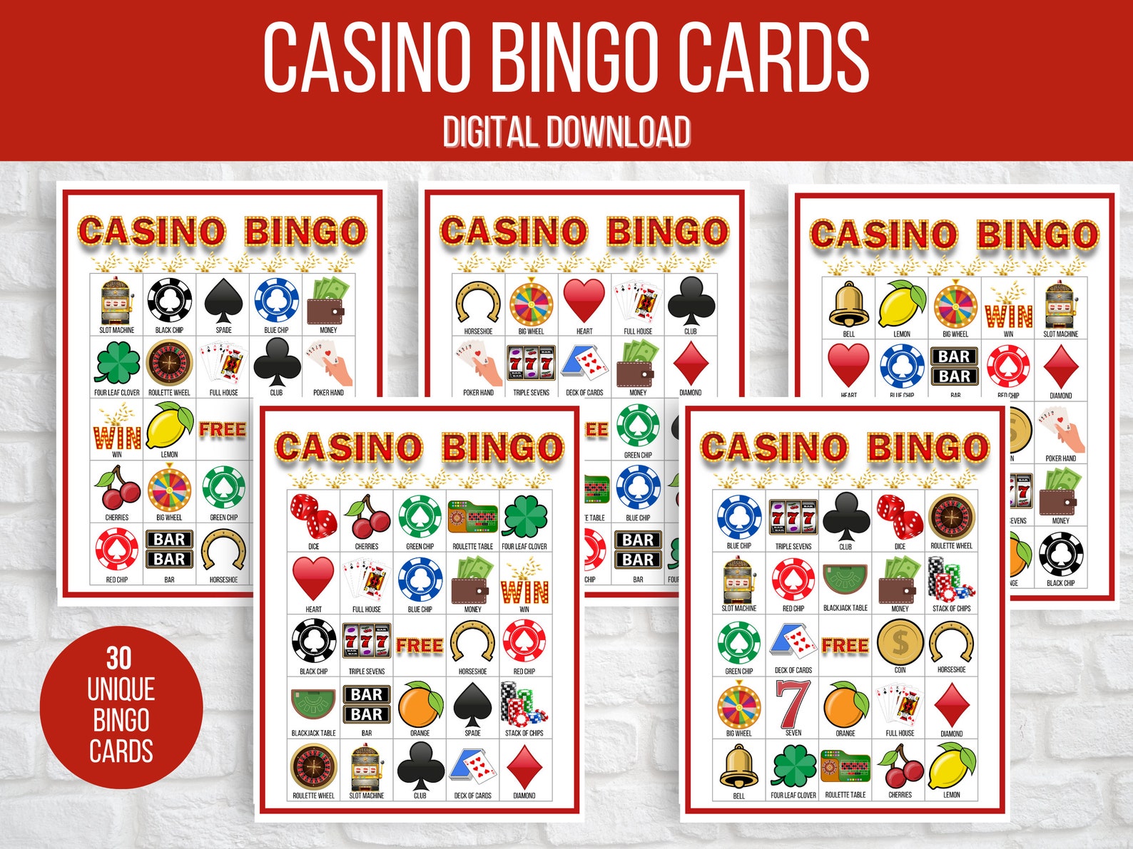 Casino Bingo Casino Game Casino Party Activity Casino Etsy