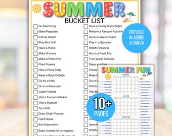 Bearbeitbares Sommerkalenderposter, Sommer Bucket List, Sommer Checkliste, Ideen für die Sommerpause, Sommeraktivitäten, Kindersommerkalender, Sommer