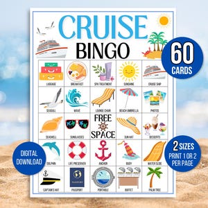 Bingo de croisière, 60 cartes de bingo de croisière, Jeux de croisière, Bingo sur les navires de croisière, Jeu de navires de croisière, Jeux de vacances en croisière, Jeux de croisière en famille, Été