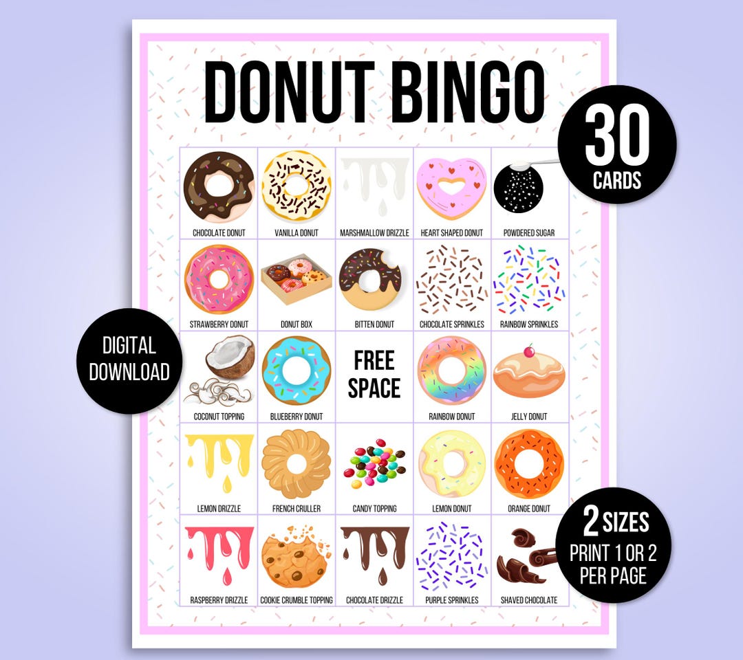 Donut Bingo, 30 Printable Donut Bingo Cards, Donut Birthday, Donut ...