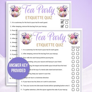 Tea Party Etiquette Game Printable, Tea Etiquette Game, Tea Party ...