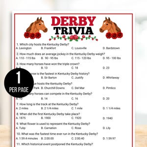 Kentucky Derby Trivia Game, Kentucky Derby Game, Kentucky Derby Trivia Games, Kentucky Derby Party Game, Kentucky Derby Fact or Fiction