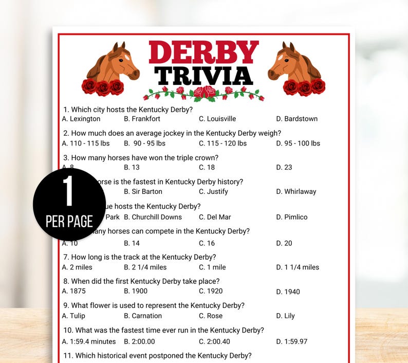 Kentucky Derby Trivia Game, Kentucky Derby Game, Kentucky Derby Trivia Games, Kentucky Derby Party Game, Kentucky Derby Fact or Fiction